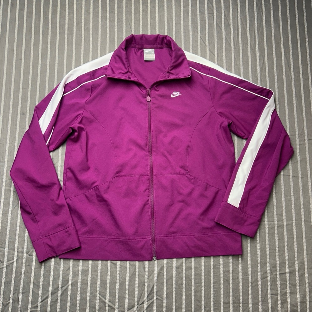 Nike Track Jacket Womens Pink Full Zip Warm Up Windbreaker Logo Swoosh Medium
